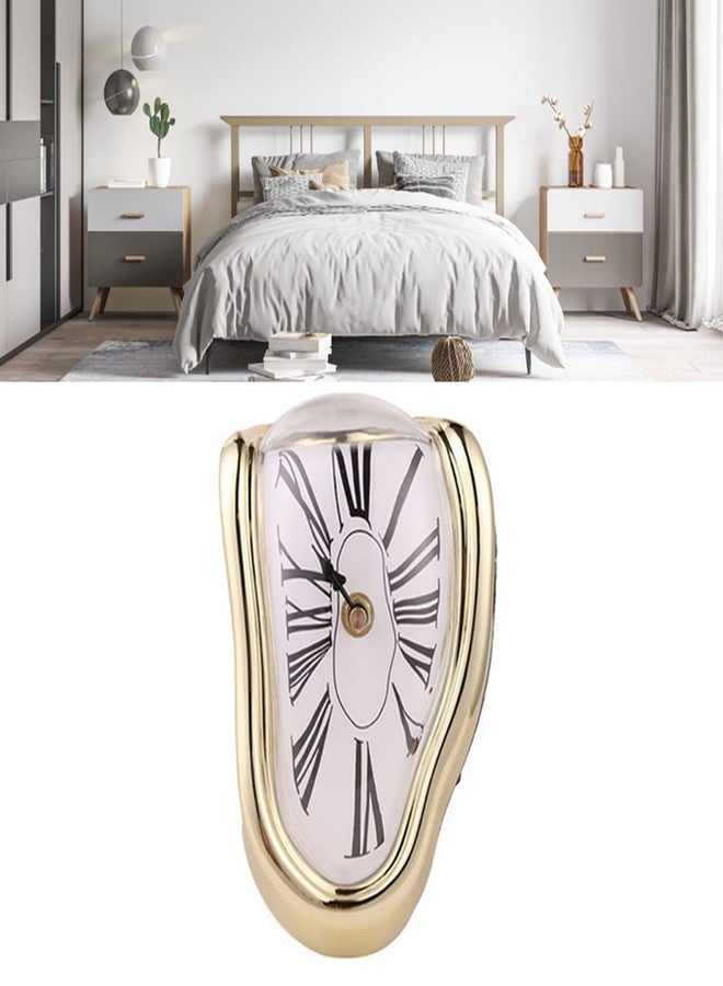 CHEOTIME Silent Melting Clock, Antique Retro Melted Clock Surrealism Dripping Clock, Funny Creative Gift Shelf Clock for Home Kitchen Office Desk Table (Gold) - Image 5